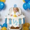 1/2 Birthday High Chair Banner - 3PCS Half Birthday Decorations with Crown Birthday Hat And Cake Candle, Blue Half Way To One Baby Boy for Happy Half Year Party Photoshoot PropsBlue view 3