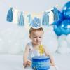 1/2 Birthday High Chair Banner - 3PCS Half Birthday Decorations with Crown Birthday Hat And Cake Candle, Blue Half Way To One Baby Boy for Happy Half Year Party Photoshoot PropsBlue view 4
