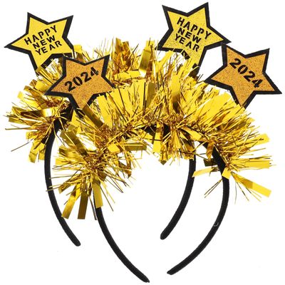 BCOATH 2024 New Year Star Headband Glitter Hair Hoop Party Hairband for Women Men New Year'S Eve Party Supplies Spring Festival Decor 2Pcs Set