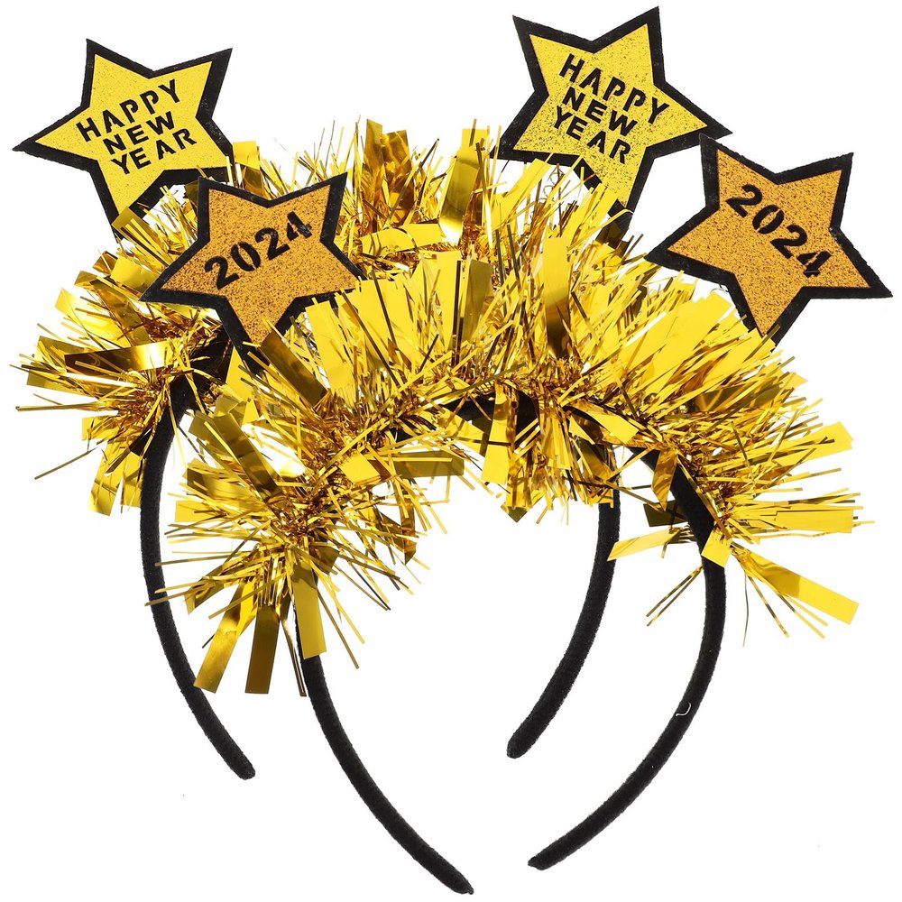 BCOATH 2024 New Year Star Headband Glitter Hair Hoop Party Hairband for Women Men New Year'S Eve Party Supplies Spring Festival Decor 2Pcs Set