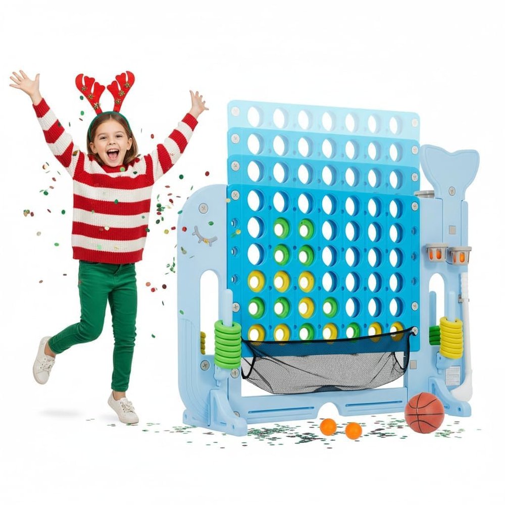 Giant 4 Connect Outdoor Game, Adjustable Height (2.8-3.8 FT), with Golf/Basketball/Ring Toss, Quick-Release Slider, for Family Game Night Essential, Outdoor Camping Party Game, Team Building Events