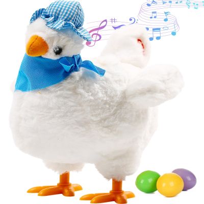 AOSUYOU Singing Egg Laying Chicken Toy - Electric Plush Interactive Toy for Kids Easter Holiday Birthday Gift,White