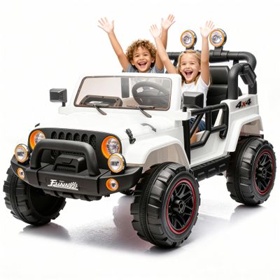 24V Kids Ride On Electric Car with Parent Remote Control, 2WD Ride-On Toy for Ages 38, High/Low Speed, Rear Suspension, Trunk Storage, Pull Handle, Bluetooth, USB, LED Lights (White)