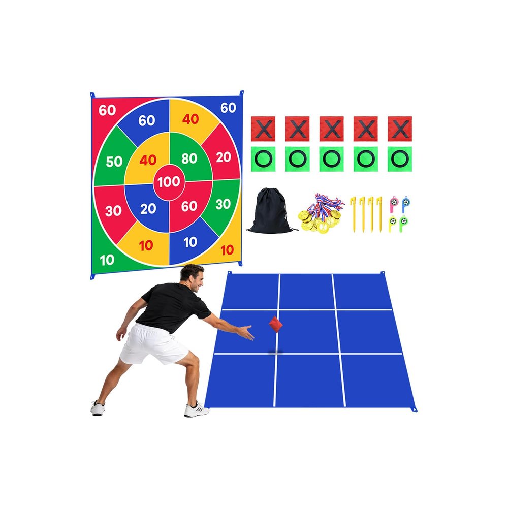 WUPIOS 2-in-1 Giant Tic Tac Toe Game Bean Bag Toss Games, 4.5FT Double-Sided Large Tic Tac Toe Game with 10 Pcs Bean Bags, Outdoor Games for Adults and Family Lawn Yard Carnival Field Day Party