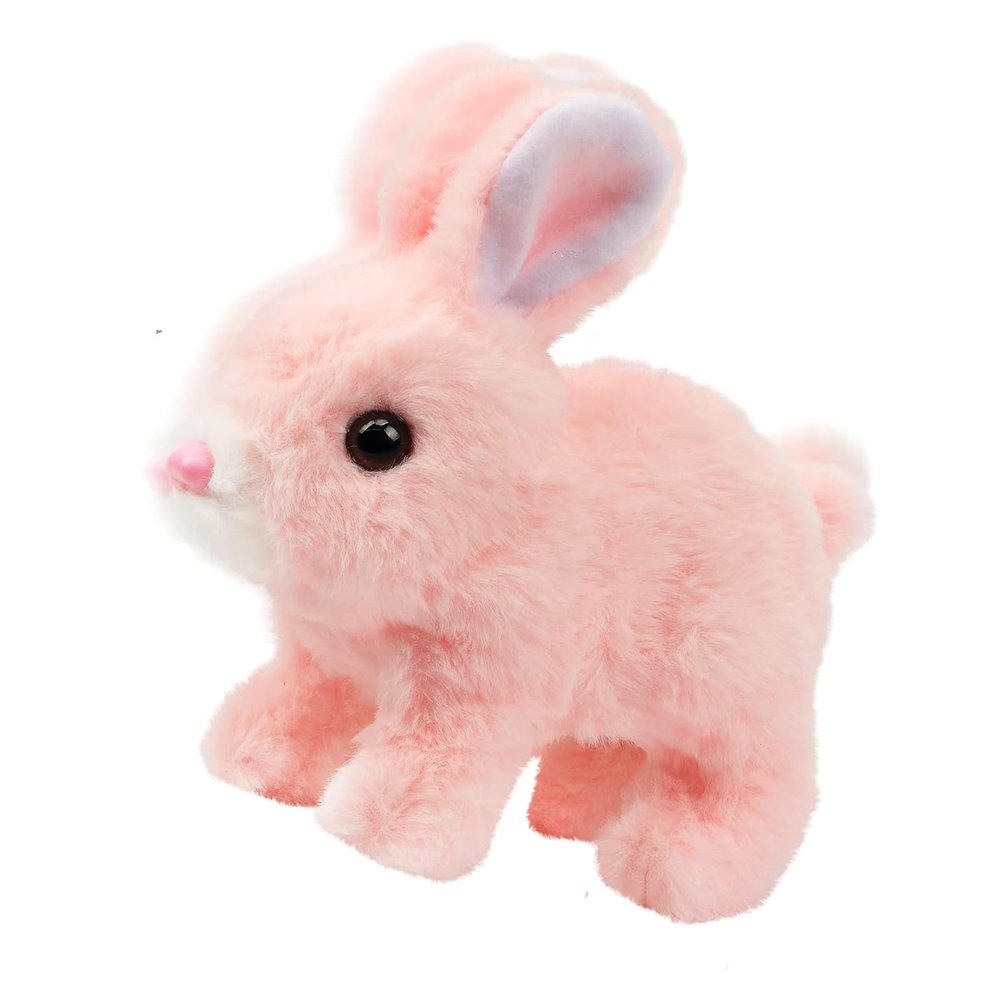 KEHOO Realistic Bunny Toy, Easter Educational Interactive Bunny Toy, Plush Bunny Hopping Rabbit with Sounds and Movements, Twitching Mouth and Nose, and Wiggling Ears (Pink)