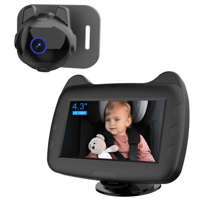 Mulcort Baby Car Camera, 4.3 Inch 1080P IPS Mirror with Dual Filter IR Cut Technology, Invisible Infrared Illumination, Wide Voltage Input, for Baby Crib and Car Seat Safety Monitoring