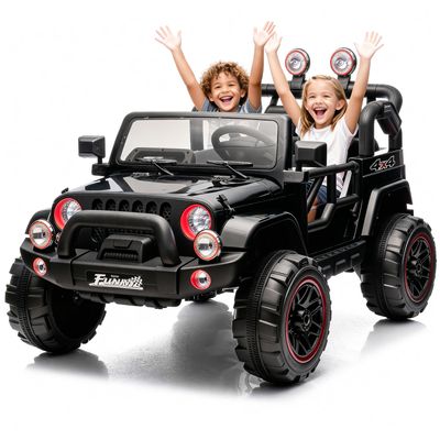 24V Kids Ride On Electric Car with Parent Remote Control, 2WD Ride-On Toy for Ages 38, High/Low Speed, Rear Suspension, Trunk Storage, Pull Handle, Bluetooth, USB, LED Lights (Black)