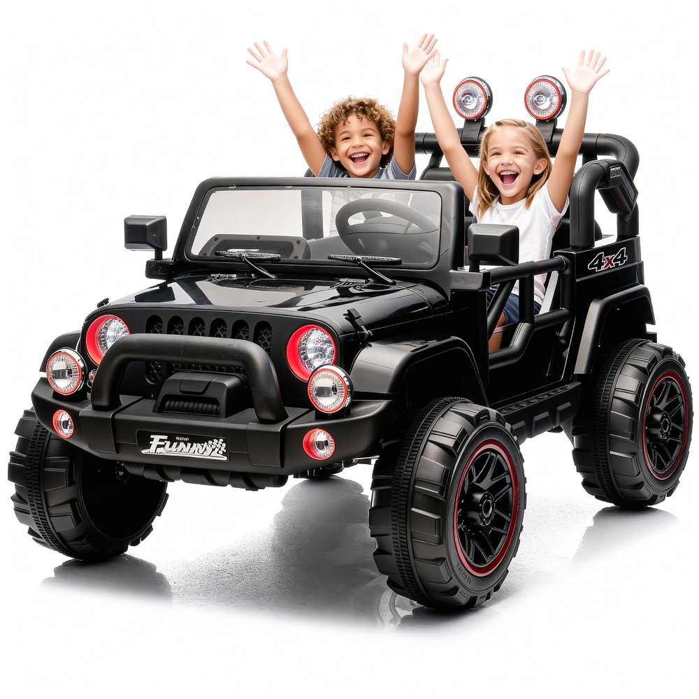 24V Kids Ride On Electric Car with Parent Remote Control, 2WD Ride-On Toy for Ages 38, High/Low Speed, Rear Suspension, Trunk Storage, Pull Handle, Bluetooth, USB, LED Lights (Black)