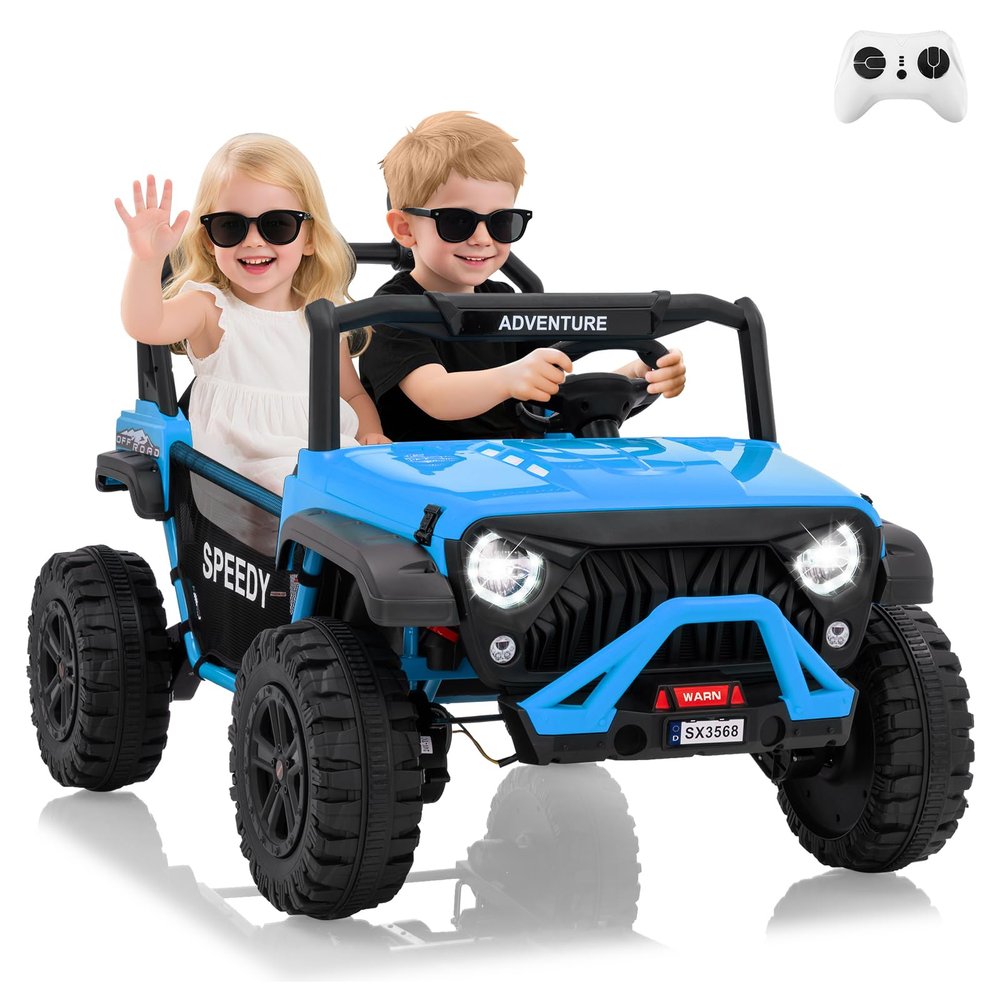 2 Seater Ride on Car for Kids 24v with Remote Control, 24v Ride on Toy,Fast 4.97MPH Truck,4WD Electric Truck Toy, 3 Speeds, Spring Suspension, LED Lights, Dual Storage, 3 Speeds, Music