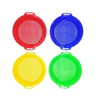 SHYYOULQE 4 Pack Beach Sand Sifters Bright Colors Strainers for Treasure Digging and Water Play Ages 12+ Multi Color Sand Sifters