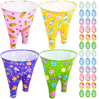 LaRandom Easter Granny Pants Yard Game, 4 Pcs Outdoor Party Giant Granny Pants with 40 Pcs 2.4 Inch High-Bounce Easter Egg Balls, No Inflation Needed, Outdoor Toss Game for Backyard Family Reunion