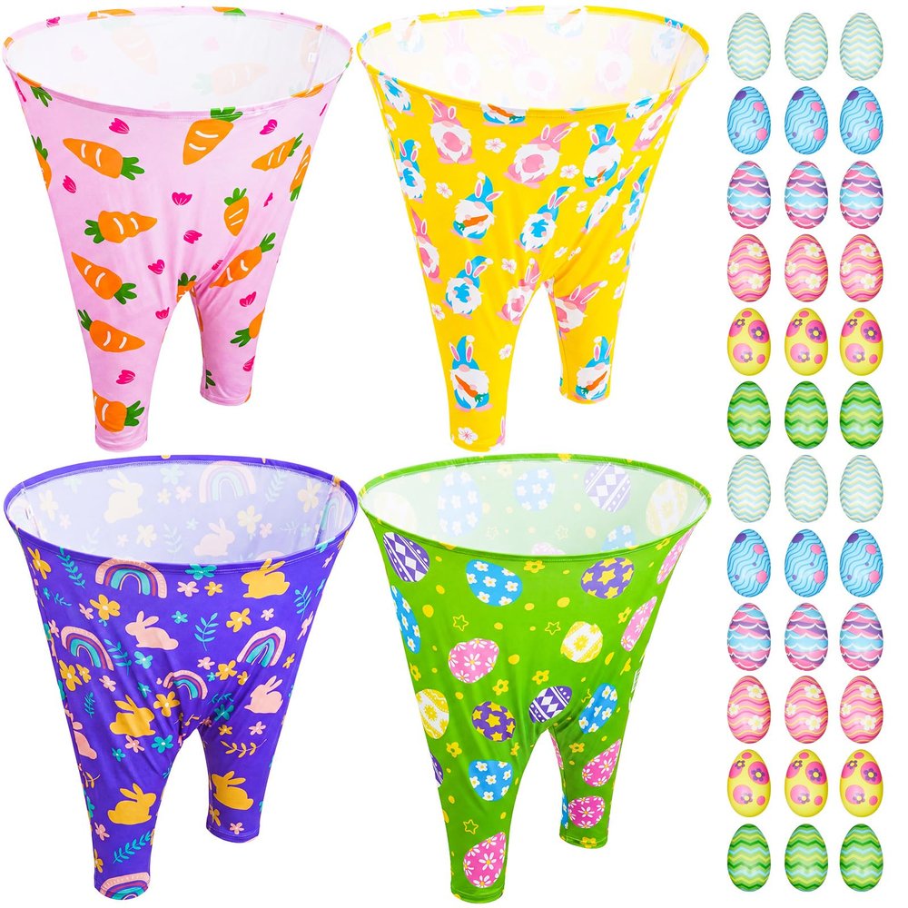 LaRandom Easter Granny Pants Yard Game, 4 Pcs Outdoor Party Giant Granny Pants with 40 Pcs 2.4 Inch High-Bounce Easter Egg Balls, No Inflation Needed, Outdoor Toss Game for Backyard Family Reunion