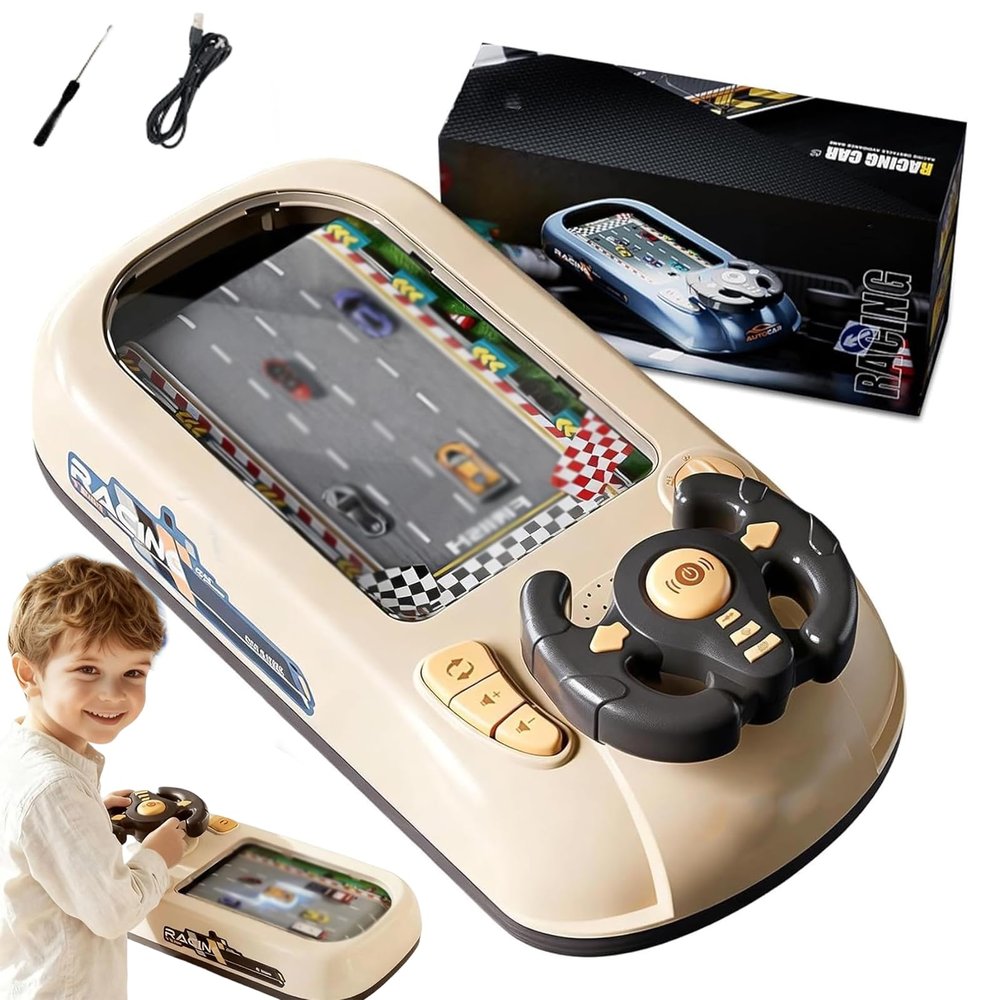 Turbo Race Interactive Game Set with 200 Challenges, Musical Driving Simulation Steering Wheel Game, Educational Table Car Racing Adventure Toy with Sounds & Lights for Boys Girls (#A)