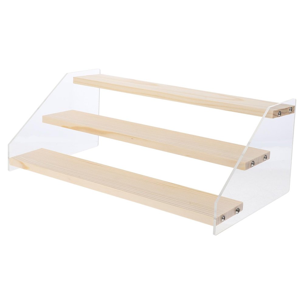HOOTNEE Acrylic Display Stand Organizer for Collectible Figures and Dolls, 3-Tier Desktop Shelf, 30Cm Stepped Display Rack for Storage and Showcase