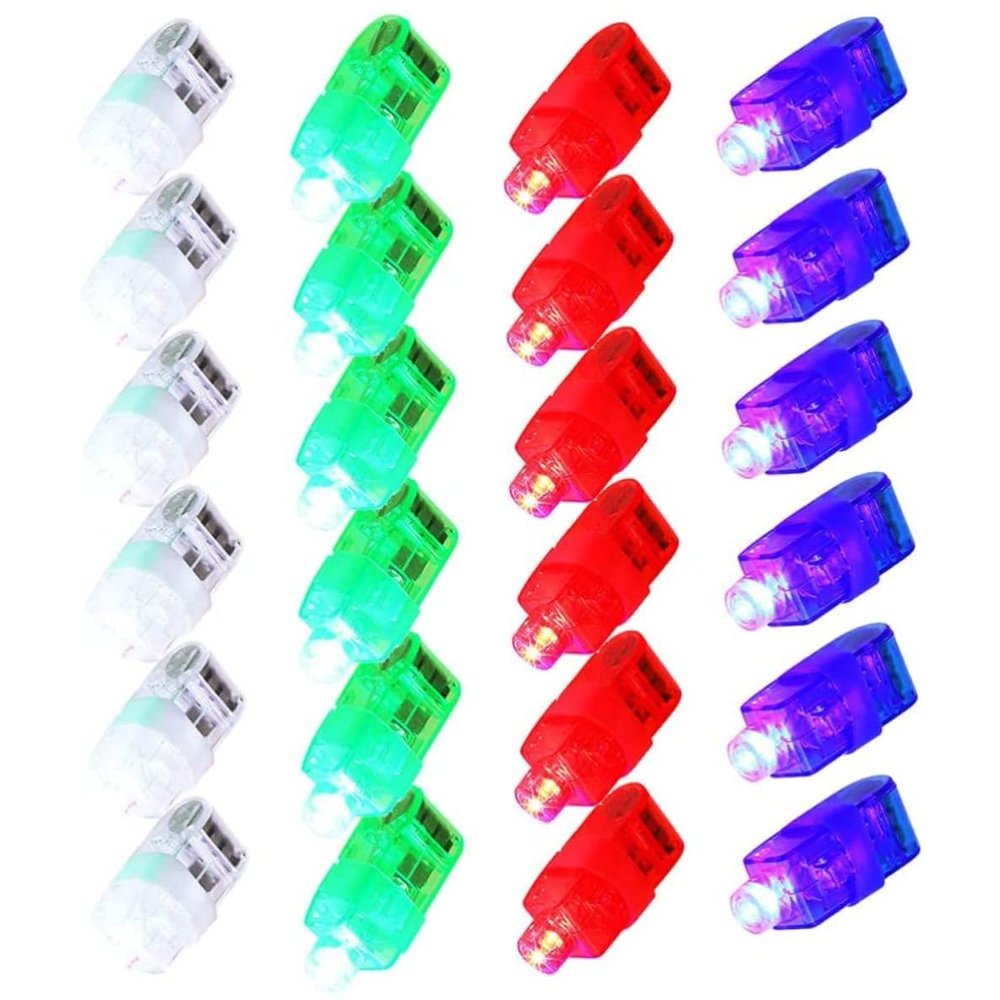 Ameble LED Finger Lights Colorful Plastic Finger Thumb Ring Band Flashlight Toy for Kids Adults 24pcs LED Lights, for Kids, for