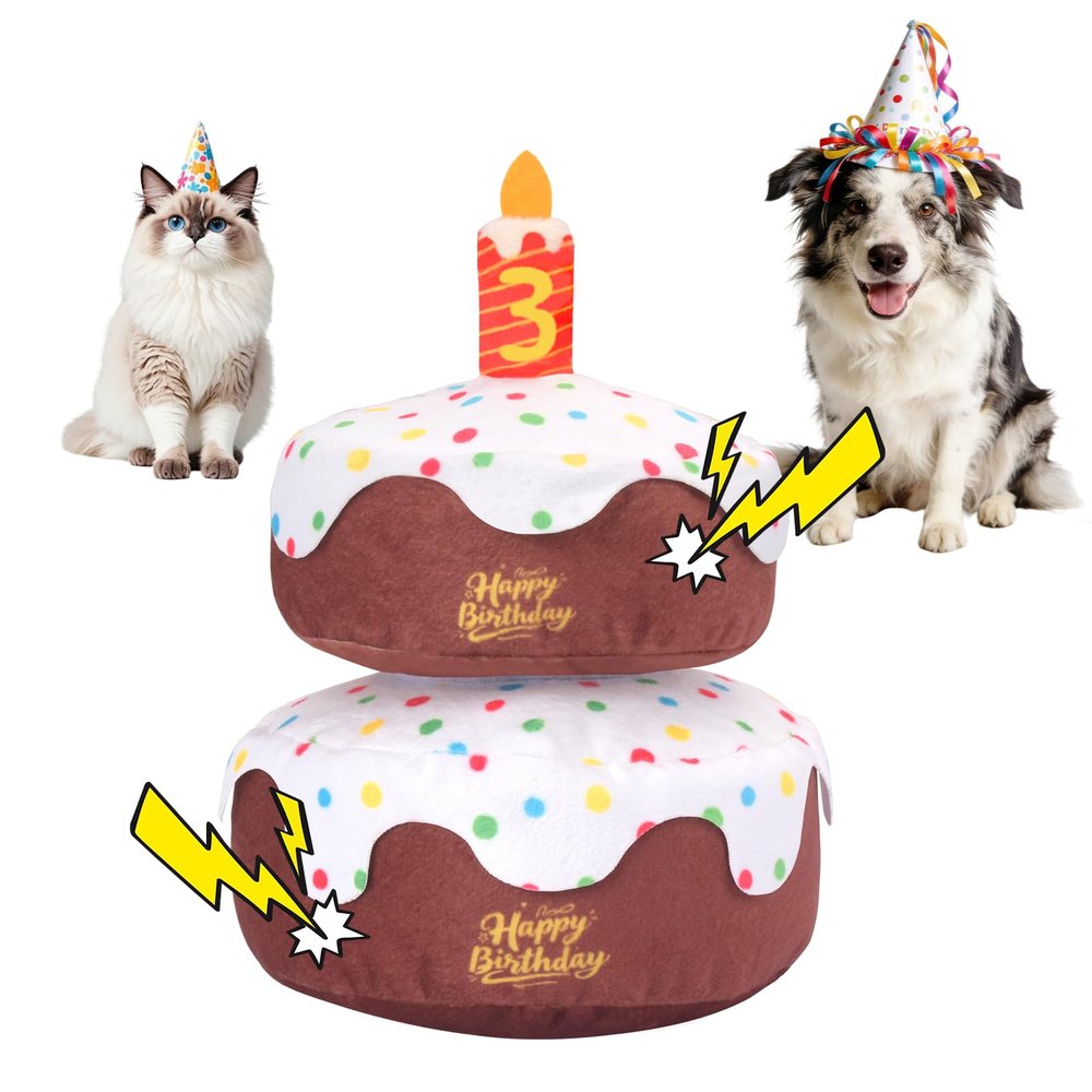 GJEASE Dog Birthday Cake Toy,Squeaky Plush Toy Gifts for Dog Birthday Party Decor Favor for Large,Medium and Small Dogs,with Squeaker & Crinkle