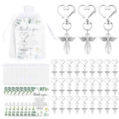 30 Sets Angel Keychain, Party Favors With Organza Bags And Thank You Tags, For Wedding