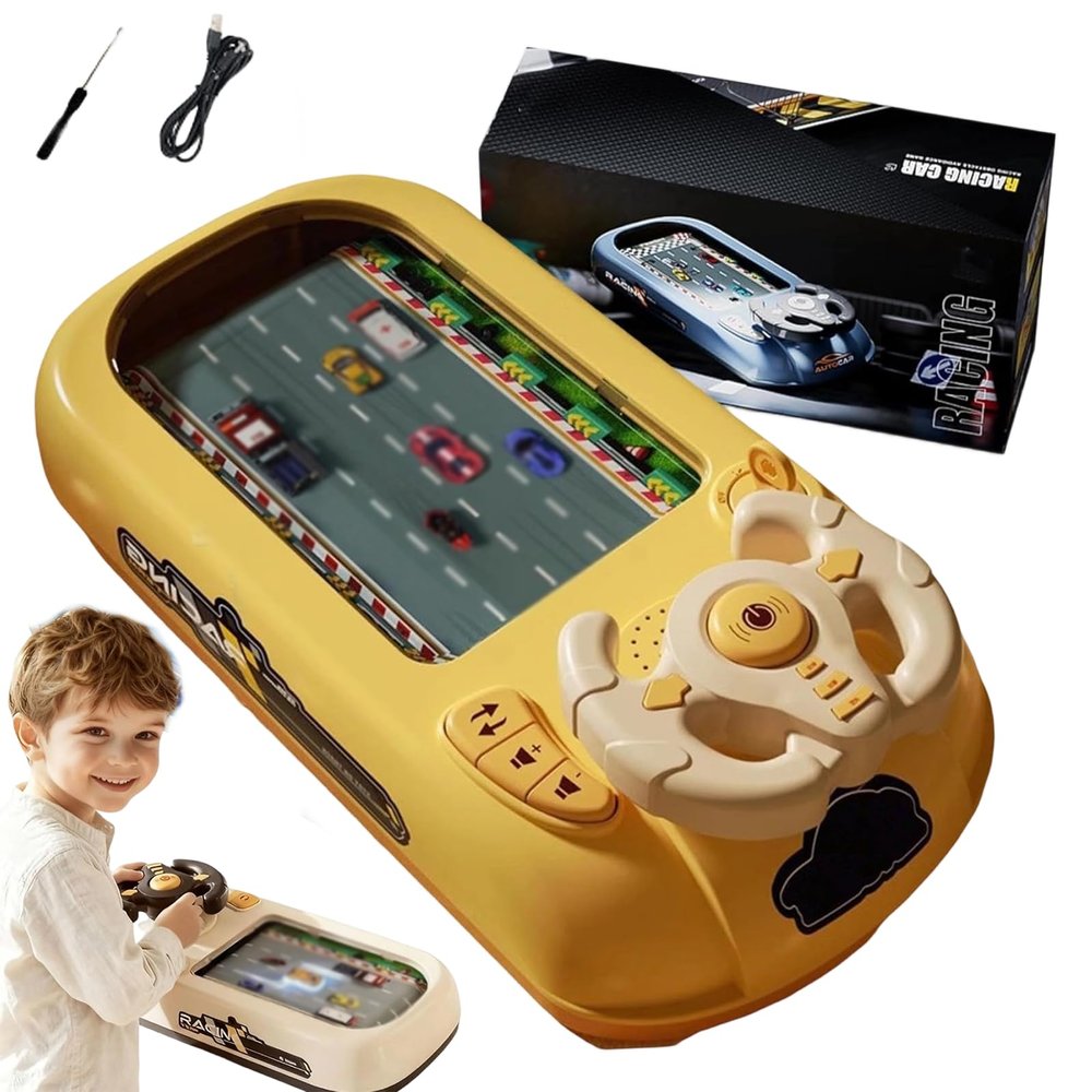 Turbo Race Interactive Game Set with 200 Challenges, Musical Driving Simulation Steering Wheel Game, Educational Table Car Racing Adventure Toy with Sounds & Lights for Boys Girls (#B)