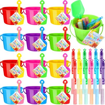 Chivao 60 Pcs Pool Beach Party Favors Summer Gift Bulk Include Sand Bucket Beach Shovels Bubble Wands Sidewalk Chalks End of Year Gifts from Teachers Party Favor Classroom Summer Activities Prizes