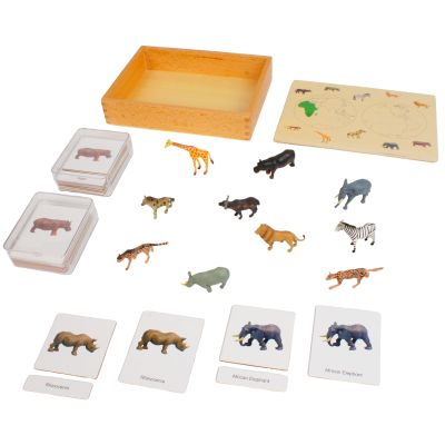 ancona African Animals, English/Simplified Chinese with Pinyin Bilingual, Montessori Preschool Memory Matching Game Box Set with Animal Figurines & 3-Part Cards, Early Education Toy