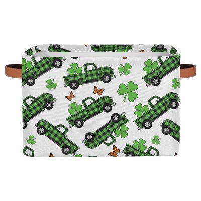 Ackutea St Patrick's Day Storage Baskets, Shamrock Irish Green Clover Large Collapsible Rectangle Shelf Closet Organizer Bins for Kids Toys, Clothes, Book, Bathroom, Nursery Decor, Gift Basket