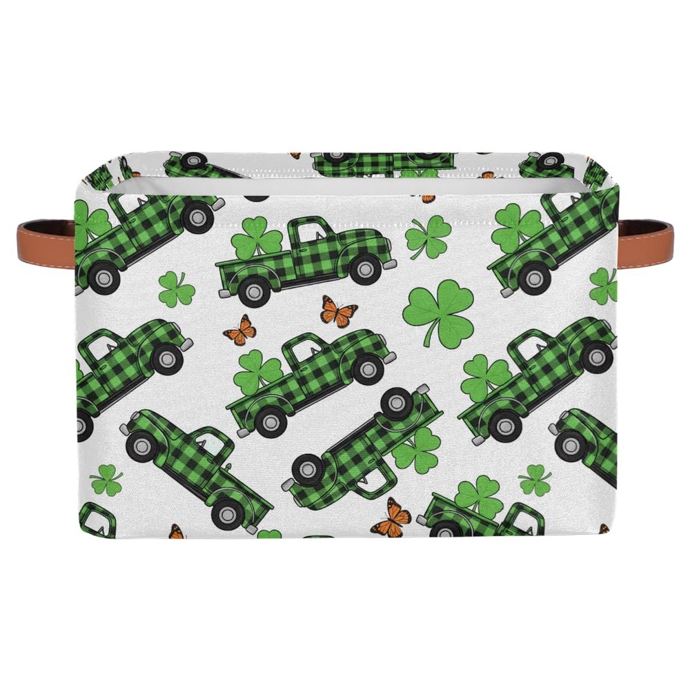 Ackutea St Patrick's Day Storage Baskets, Shamrock Irish Green Clover Large Collapsible Rectangle Shelf Closet Organizer Bins for Kids Toys, Clothes, Book, Bathroom, Nursery Decor, Gift Basket