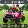 24V Ride on Toy for Big Kids, Adjustable Car Body, 2 Seater Ride on Car, Ride on Truck with Remote Control, 4-Wheeler Suspension, 3 Speeds, LED Lights, Pink view 3