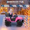 24V Ride on Toy for Big Kids, Adjustable Car Body, 2 Seater Ride on Car, Ride on Truck with Remote Control, 4-Wheeler Suspension, 3 Speeds, LED Lights, Pink view 4