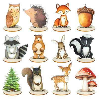 12 Pack Woodland Animal Decorations, Forest Themed Baby Shower & Kids Birthday Table Centerpieces, Rustic Woodland Nursery Decor for Home Office Farmhouse