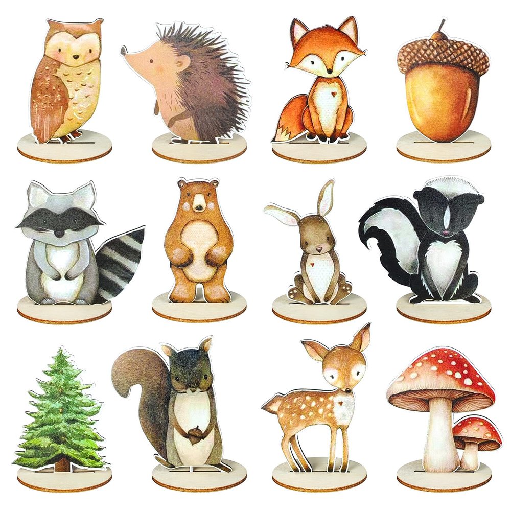 12 Pack Woodland Animal Decorations, Forest Themed Baby Shower & Kids Birthday Table Centerpieces, Rustic Woodland Nursery Decor for Home Office Farmhouse