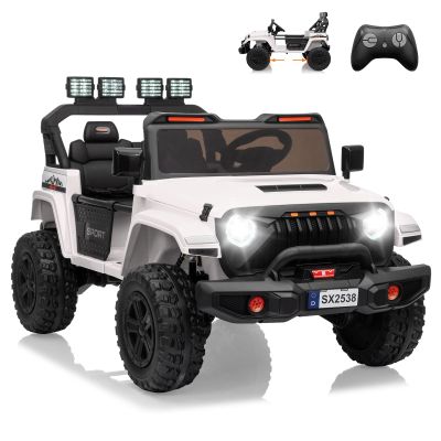 24V Ride on Toy for Big Kids, Adjustable Car Body, 2 Seater Ride on Car, Ride on Truck with Remote Control, 4-Wheeler Suspension, 3 Speeds, LED Lights, White