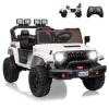 24V Ride on Toy for Big Kids, Adjustable Car Body, 2 Seater Ride on Car, Ride on Truck with Remote Control, 4-Wheeler Suspension, 3 Speeds, LED Lights, White view 1