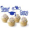 2026 Graduation Theme Cupcake Toppers Glitter Class of 2026 Graduation Cap Diploma Cupcake Picks - Set of 24 (Blue2) view 1