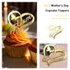 12pcs Acrylic Mothers Day Cupcake Toppers Disc Mirror Gold Heart Cupcake Decoration Butterfly Cupcake Toppers For Mother's Day Party Supplies view 4