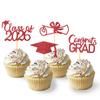 2026 Graduation Theme Cupcake Toppers Glitter Class of 2025 Graduation Cap Diploma Cupcake Picks - Set of 24 (Red2) view 1
