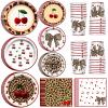 120PCS Cheetah Print Birthday Decorations Plates, Leopard Print Party Paper Plates Napkins and Cups, Leopard Cherry Theme Disposable Dinner Plate Tableware, Animal Print Plates Party Supplies Serve 30 view 1