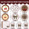 120PCS Cheetah Print Birthday Decorations Plates, Leopard Print Party Paper Plates Napkins and Cups, Leopard Cherry Theme Disposable Dinner Plate Tableware, Animal Print Plates Party Supplies Serve 30 view 2