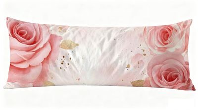 Long Body Pillow for Adults 16x57 Inch, Pink Bed Pillows Soft Support Plant Double Sided Print Linen Throw Pillows Covers, for Side Sleeping Pregnant Pillow with Zipper for Home Bed Room Decor J0-479