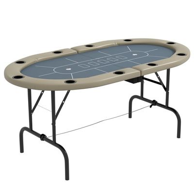 lafengyan Foldable Poker Table for 10 Players  Felt Gaming Surface with Cup Holders, Padded Armrests, and Casino-Style Layout