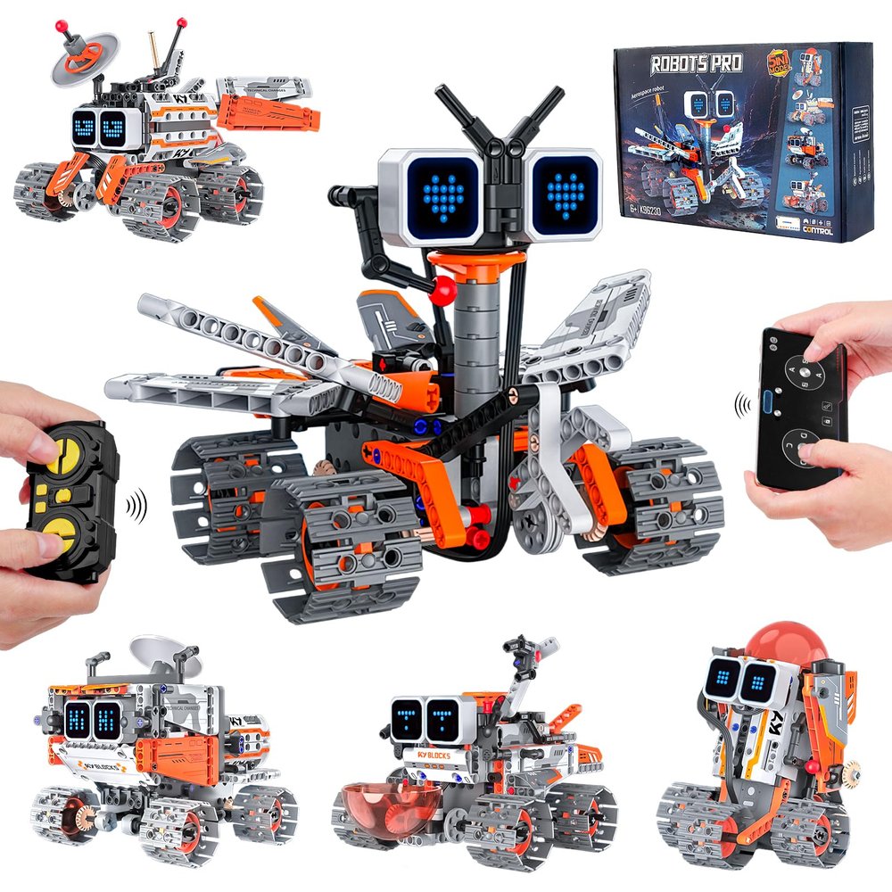 Aptrbg 5-in-1 STEM RC Robot Building Kit for Kids 8-12, App & Remote Control, Rechargeable Coding Toy with LED Lights