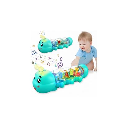 2pc Crawling Toy,Caterpillar Design Tummy Time Toy with Light & Music Musical Light Up,MusicalCrawling Toys,Push and Pull Toys,Early Educational Interactive Musical CaterpillarToy Gift for Boys Girl