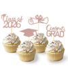 2026 Graduation Theme Cupcake Toppers Glitter Class of 2026 Graduation Cap Diploma Cupcake Picks - Set of 24 (Rose Gold2) view 1