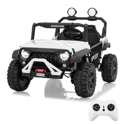 24V Ride on Car for Big Kids, Iron 2 Seater Ride on Toy, Fast 4.97MPH Truck, 4WD Kids Electric Vehicles with Remote Control, Spring Suspension, Front & Behind LED Lights, Dual Storage, Music, White