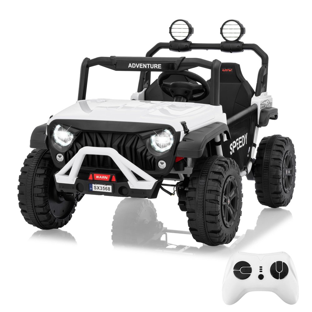 24V Ride on Car for Big Kids, Iron 2 Seater Ride on Toy, Fast 4.97MPH Truck, 4WD Kids Electric Vehicles with Remote Control, Spring Suspension, Front & Behind LED Lights, Dual Storage, Music, White