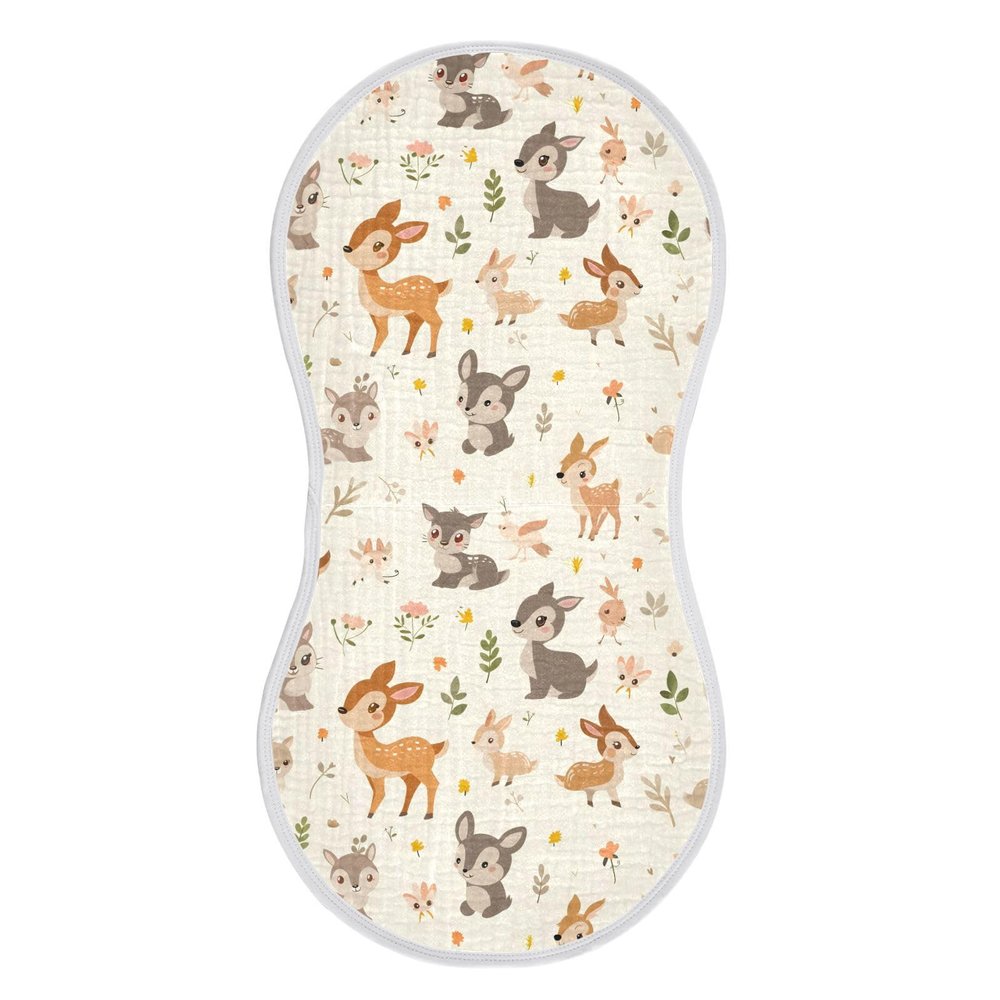 zyrtty Muslin Baby Burp Cloths Set of 2, Soft Absorbent Adorable Little Animals Deer Muslin Washcloths, Bibs, Face Towel for Newborn Boys Girls, 22 x 11 Inch