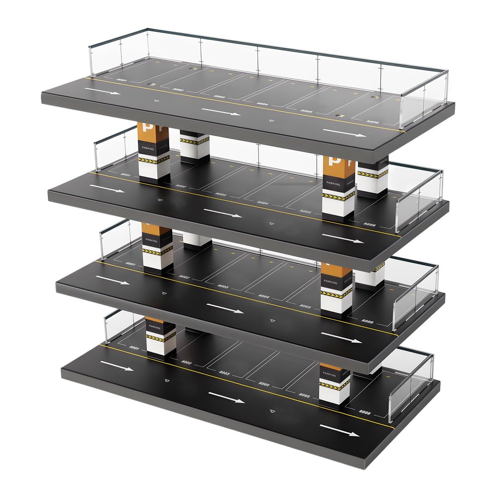 XEJMEOO Display Case for Hot Wheels & Matchbox, 1/64 Scale Display Case 4-Tier Clear Acrylic Parking Garage Display Stand Parking Garage Diorama Toy Car Model Mini Garage for Decoration Storage