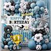 Soccer 8th Birthday Party Decorations Kit for Boys Soccer Birthday Party Supplies Set Soccer Football Party Decor with Backdrop Tablecloth Cake and Cupcake Toppers for 8-Year-Old Kids Boys Party Decor view 1