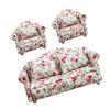1. 1/12 Scale Sofa Set 3pc Floral Accents Soft Fabric Furniture Washable Miniature Living Room Decor Parent Interactive Dollhouses Set view 1