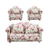1. 1/12 Scale Sofa Set 3pc Floral Accents Soft Fabric Furniture Washable Miniature Living Room Decor Parent Interactive Dollhouses Set view 4