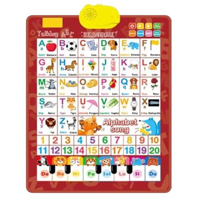 Bilingual Interactive Wall Chart for Kids English & Spanish ABC Song Poster with Sound Effects, Alphabet, Numbers, Animal Words & Piano for Toddlers 1-6 (Red-02)